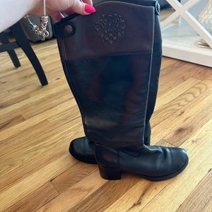 Vince Camuto Black & Brown Leather Riding Boots with inner zipper